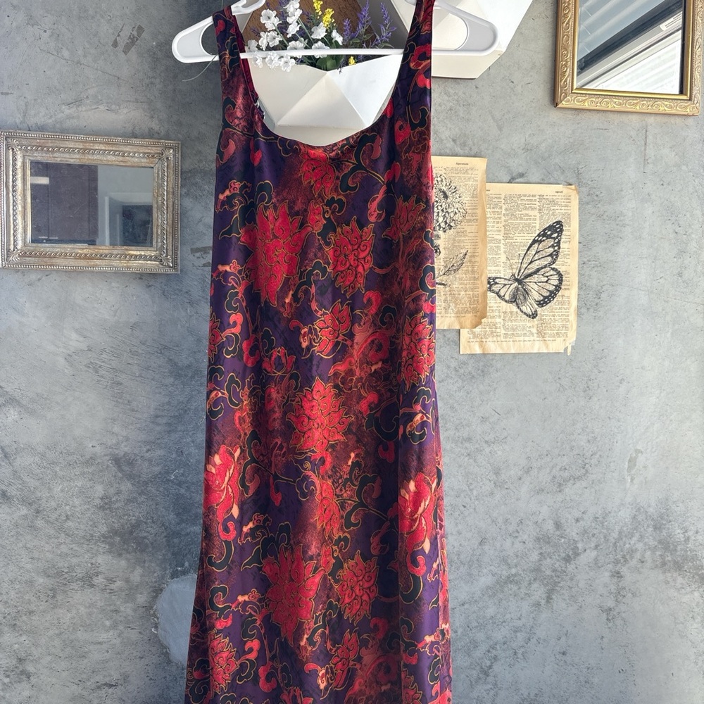 Natori Red and Purple Paisley Slip Dress